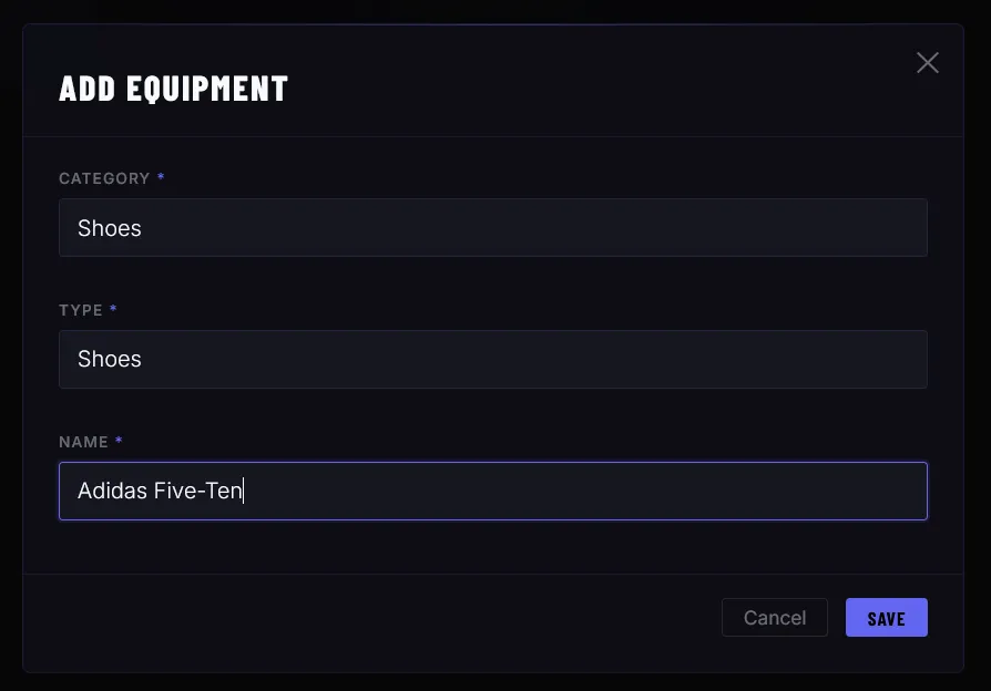 RyTracks Add Gear dialog