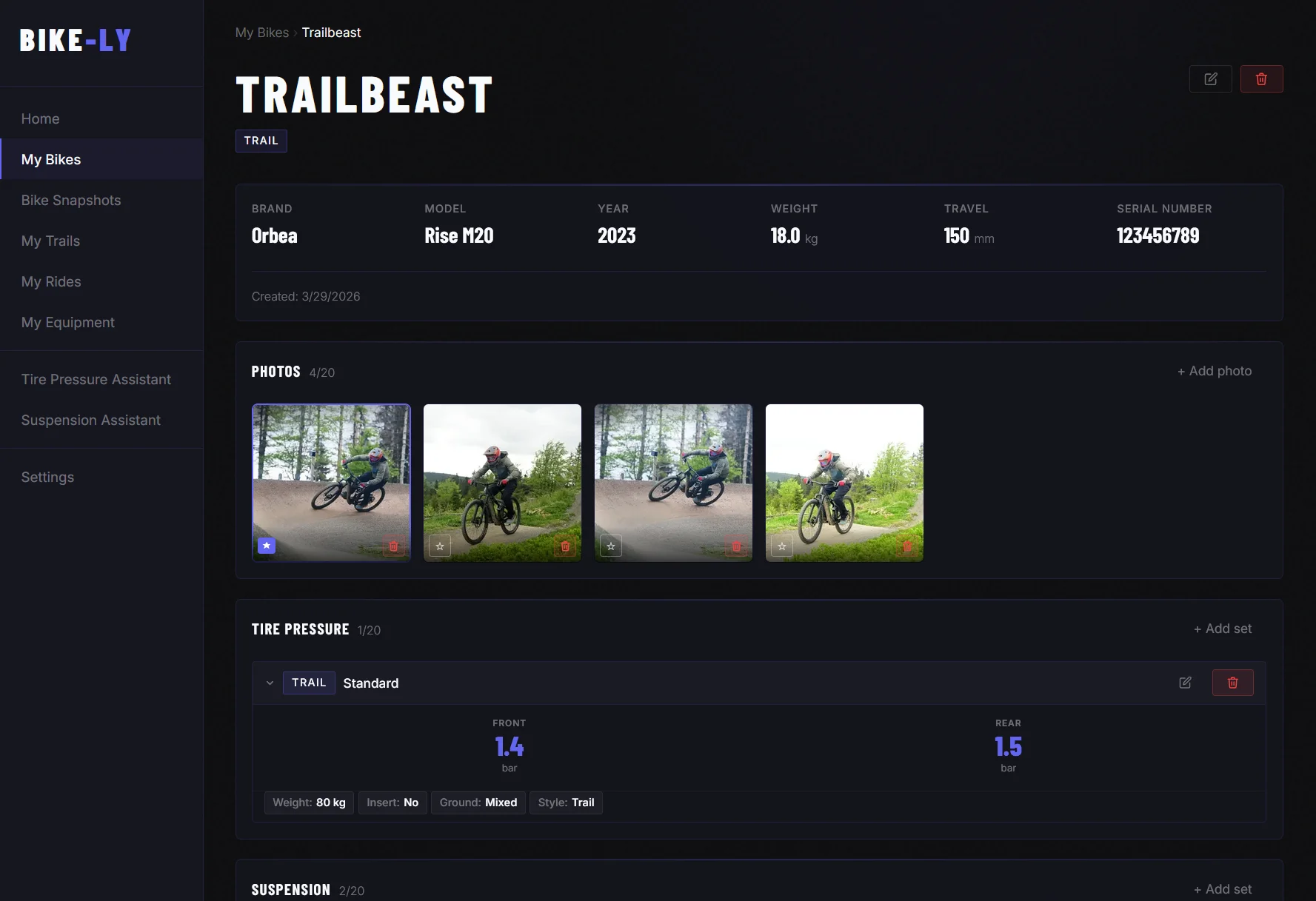 Rytracks App – Bike overview with all your saved bikes