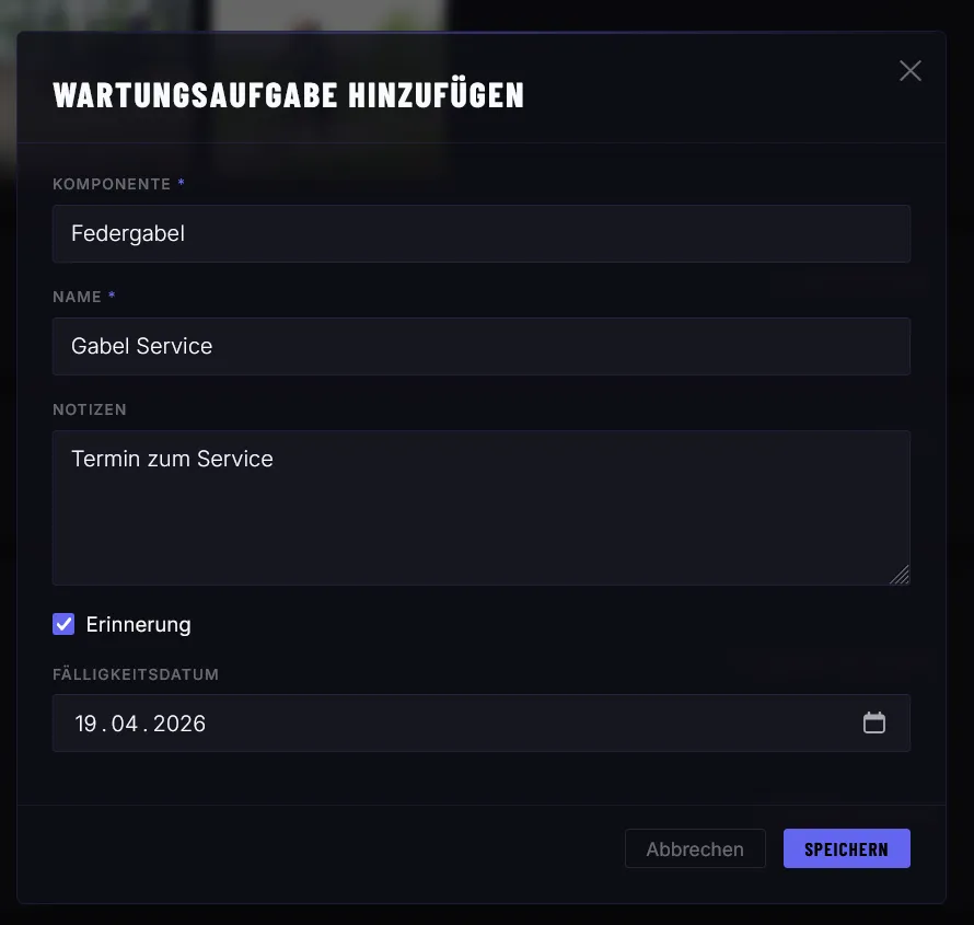 Wartungsaufgabe erstellen