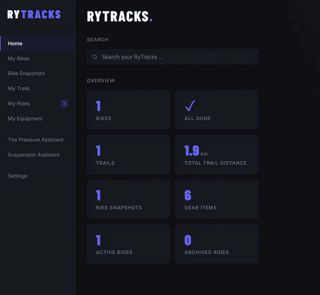 RyTracks Home Screen
