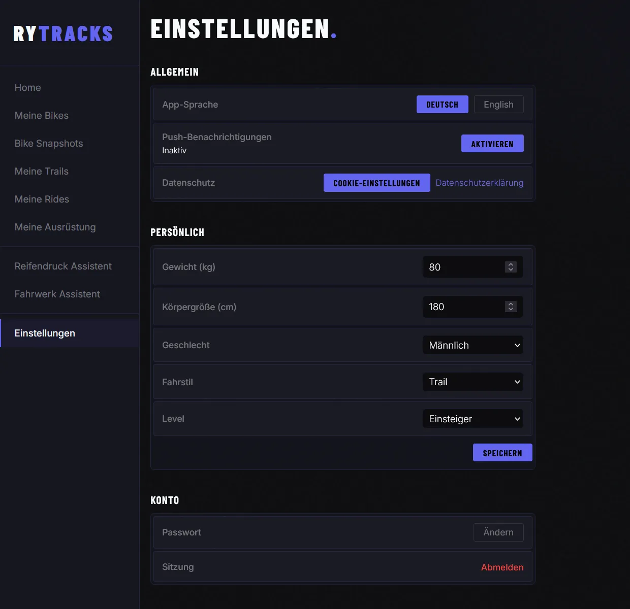RyTracks Einstellungen