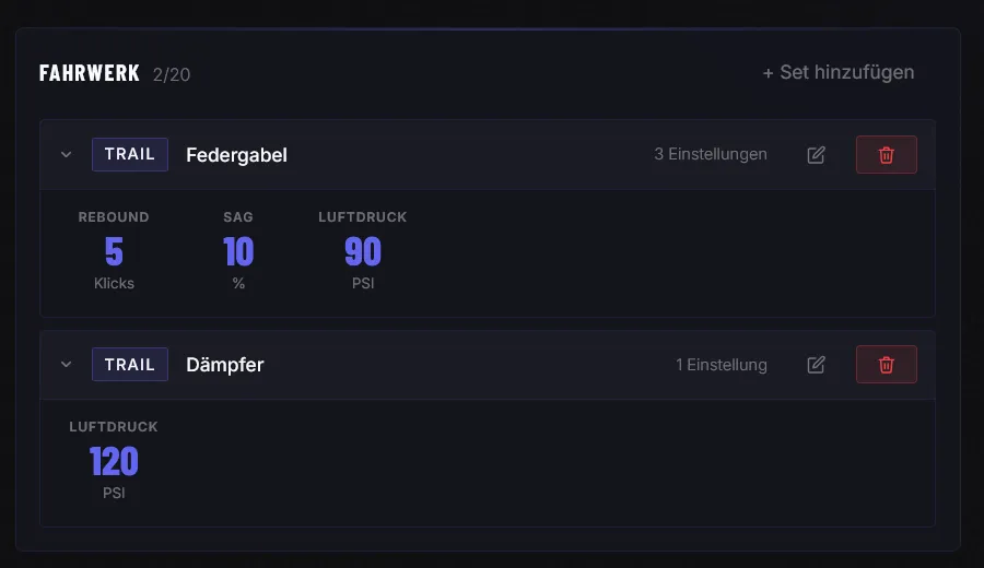Fahrwerk-Einstellungen